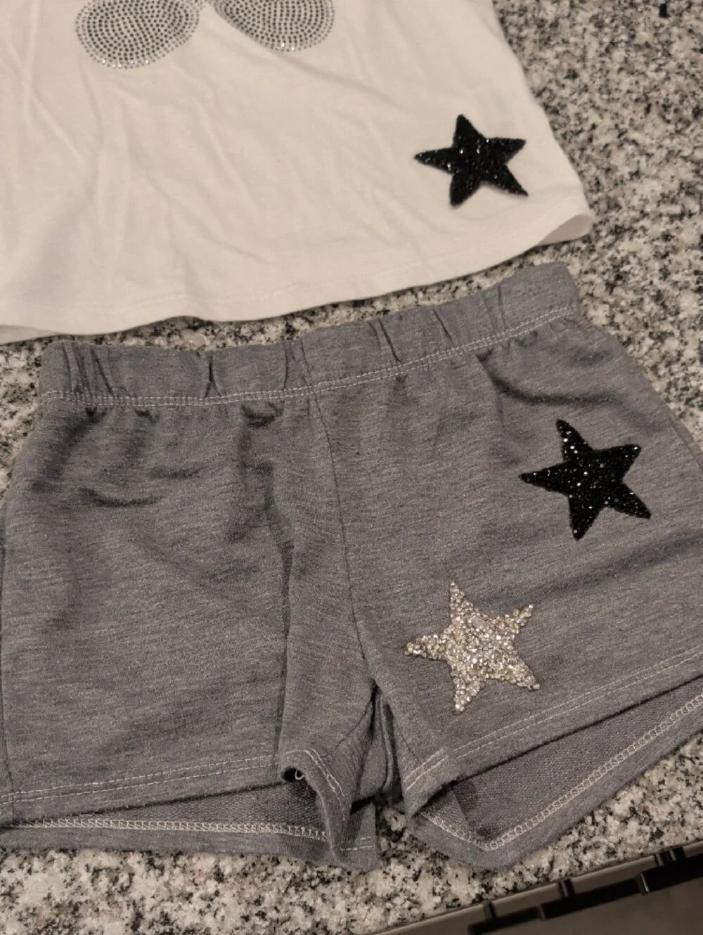 Trac White Tank & Gray Shorts Set with Glitter Star Accents